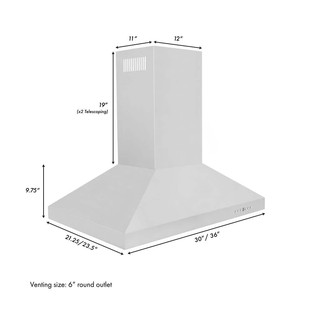 36'' Convertible Stainless Steel Island Range Hood with Charcoal Filter