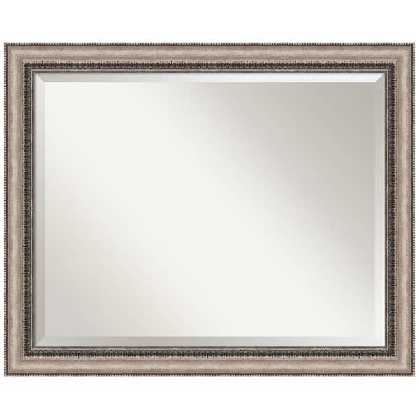 Amanti Art Lyla 32.25 in. x 26.25 in. Modern Silver Rectangle Framed Ornate Silver Bathroom Vanity Mirror