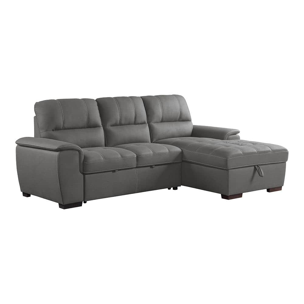 Maja 98 in. Straight Arm 2-piece Microfiber Sectional Sofa in Gray with Pull-out Bed and Right Chaise -  Homelegance, 9858GY_SC