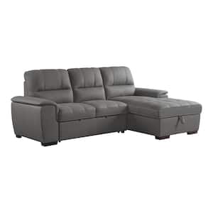 Maja 98 in. Straight Arm 2-piece Microfiber Sectional Sofa in Gray with Pull-out Bed and Right Chaise