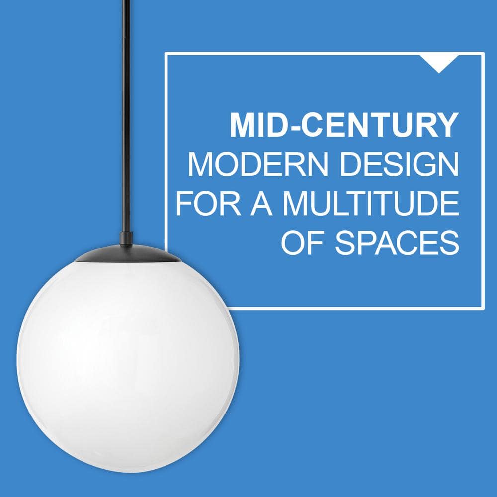 Black Globe Pendant Light with Etched Opal Glass Shade