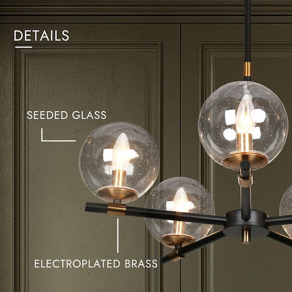 Modern Black Island Pendant Light, Ostter 22 in. 5-Light Brass Gold Round Chandelier, Industrial Hanging Light Fixture