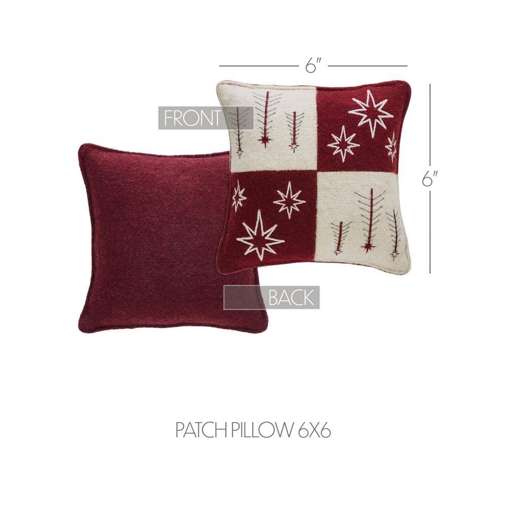Burgundy and Creme Embroidered Christmas Patch Pillow 6x6