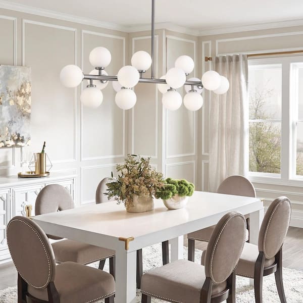 40 in. Modern 16-Light Dimmable Milky White and Nickel Glass Globe Chandelier for Dining Room and Living Room