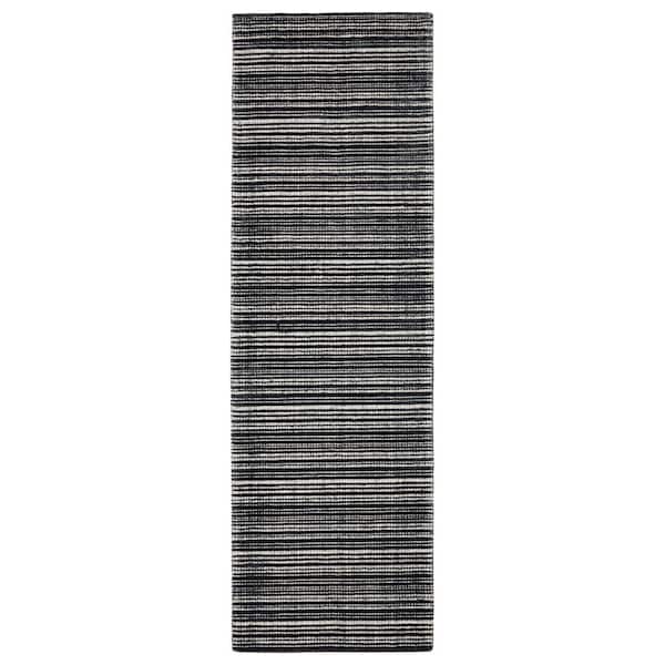 2 ft. x 8 ft. Black Striped Washable Area Rug