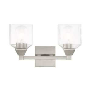 Lansford 15 in. 2-Light Brushed Nickel Vanity Light with Clear Seeded Glass