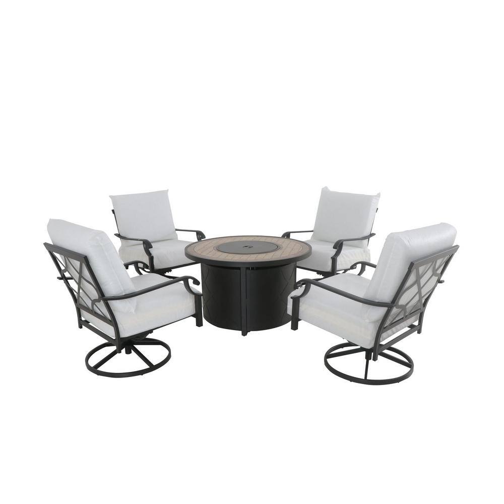 Hampton Bay Bowbridge 5Piece Black Steel Outdoor Patio Fire Pit