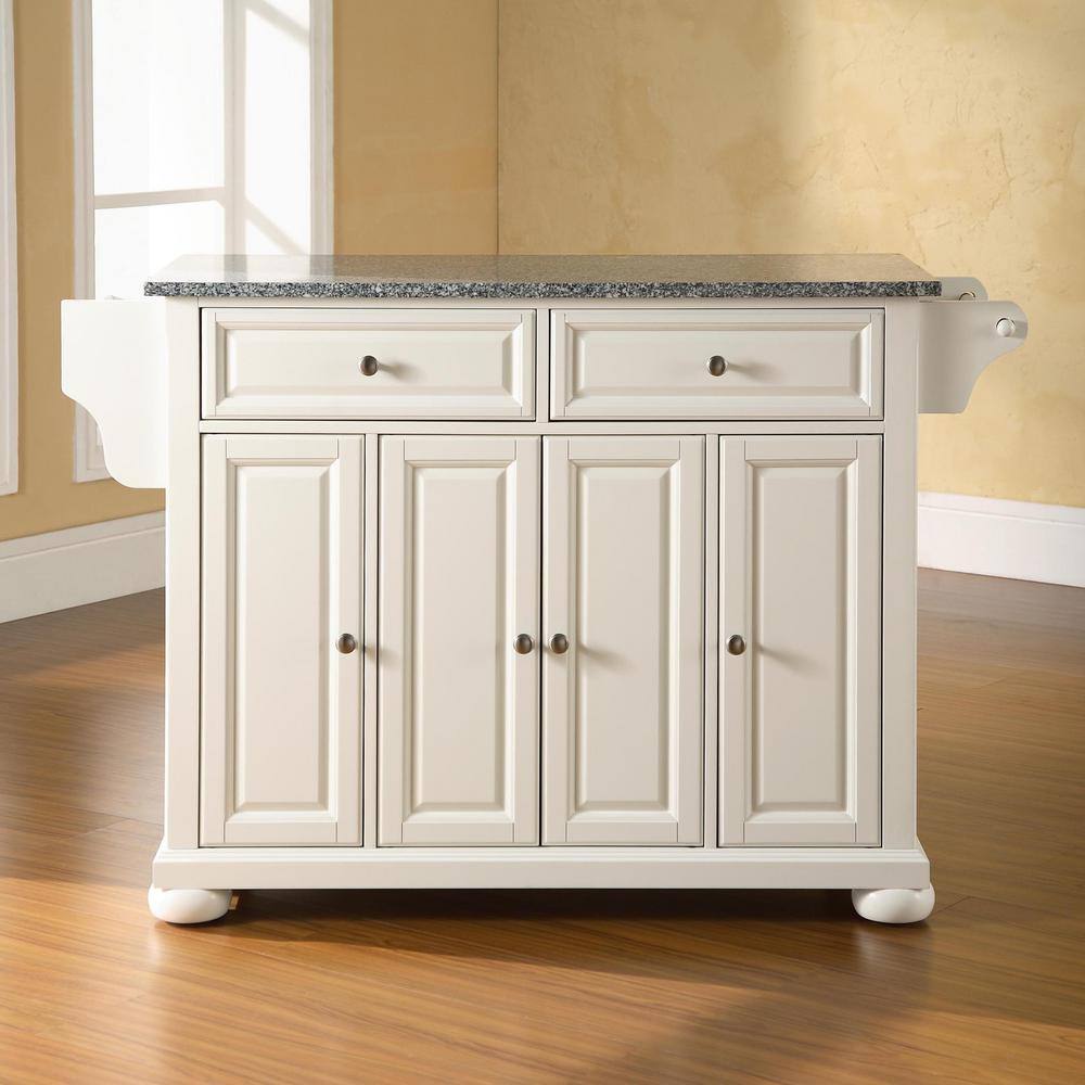 Alexandria White Kitchen Island with Gray Granite Top