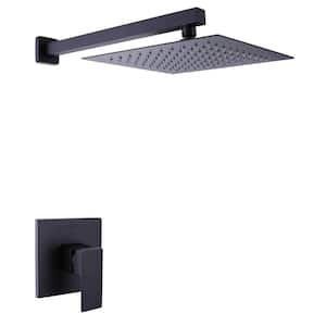 Single-Handle 1-Spray Square Shower Faucet with 10 in. Shower Head Brass Shower System in Matte Black (Valve Included)