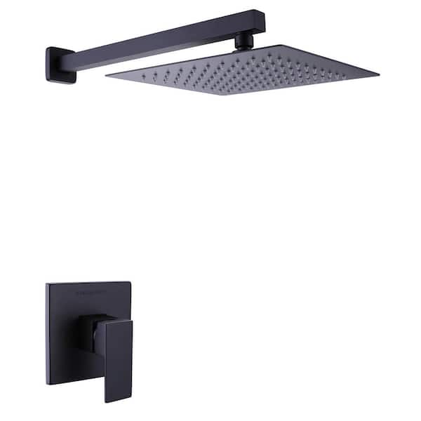 FLG Single-Handle 1-Spray Square Shower Faucet with 10 in. Shower Head Brass Shower System in Matte Black (Valve Included)