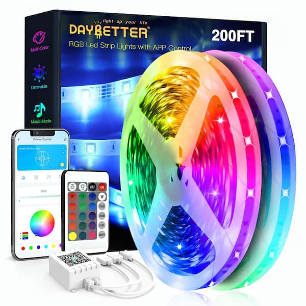 200 ft. Integrated LED RGB Multicolor Strip Light Fixture with App Control, Remote, Music Sync (4 Rolls of 50 ft.)