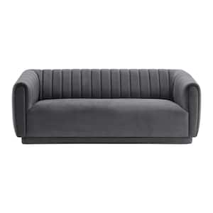 Kinsley 82 in. Dark Grey Velvet 3-Seater Tuxedo Sofa
