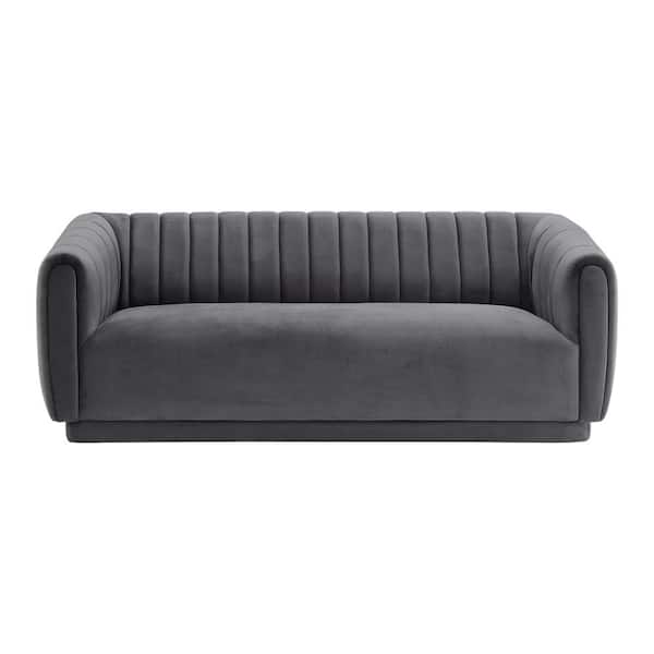 Armen Living Kinsley 82 in. Dark Grey Velvet 3-Seater Tuxedo Sofa