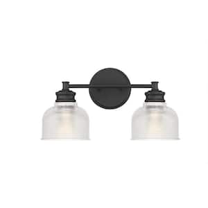 16 in. W x 9.25 in. H 2-Light Matte Black Bathroom Vanity Light with Clear Glass Shades
