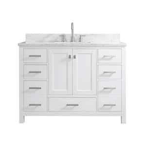 48 in Single Sink Bath Vanity in White with Marble Top and Ceramics Sink