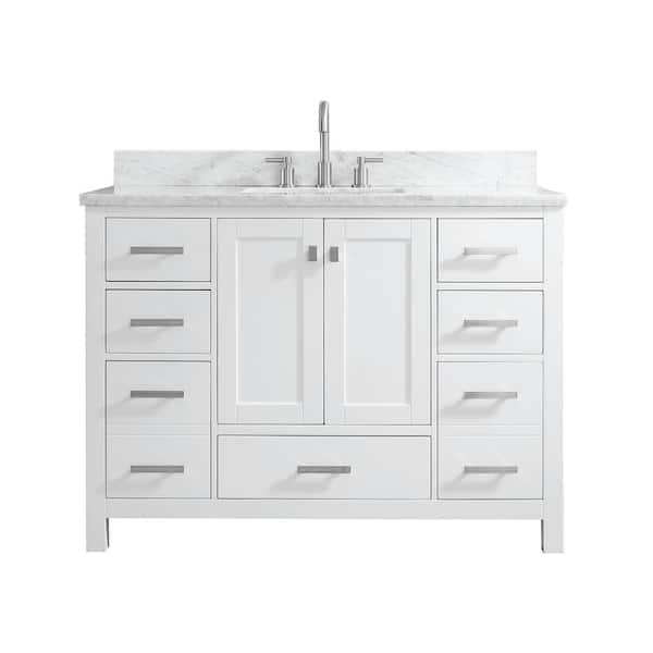 FELIDOMUS 48 in Single Sink Bath Vanity in White with Marble Top and Ceramics Sink