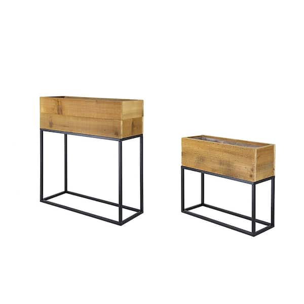 A&B Home Reclaimed Wooden Box With Black Iron Stand-Set of 2-Large