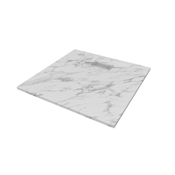 CASTICO 42 in. L x 42 in. W x 1.125 in. H Solid Composite Stone Shower Pan Base with Center Back Drain in Carrara Sand