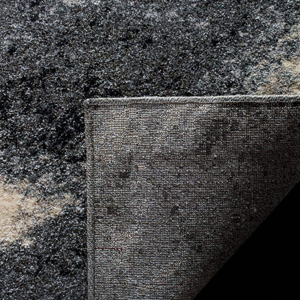 Grey and Ivory Abstract Square Shag Rug, 8' x 8'