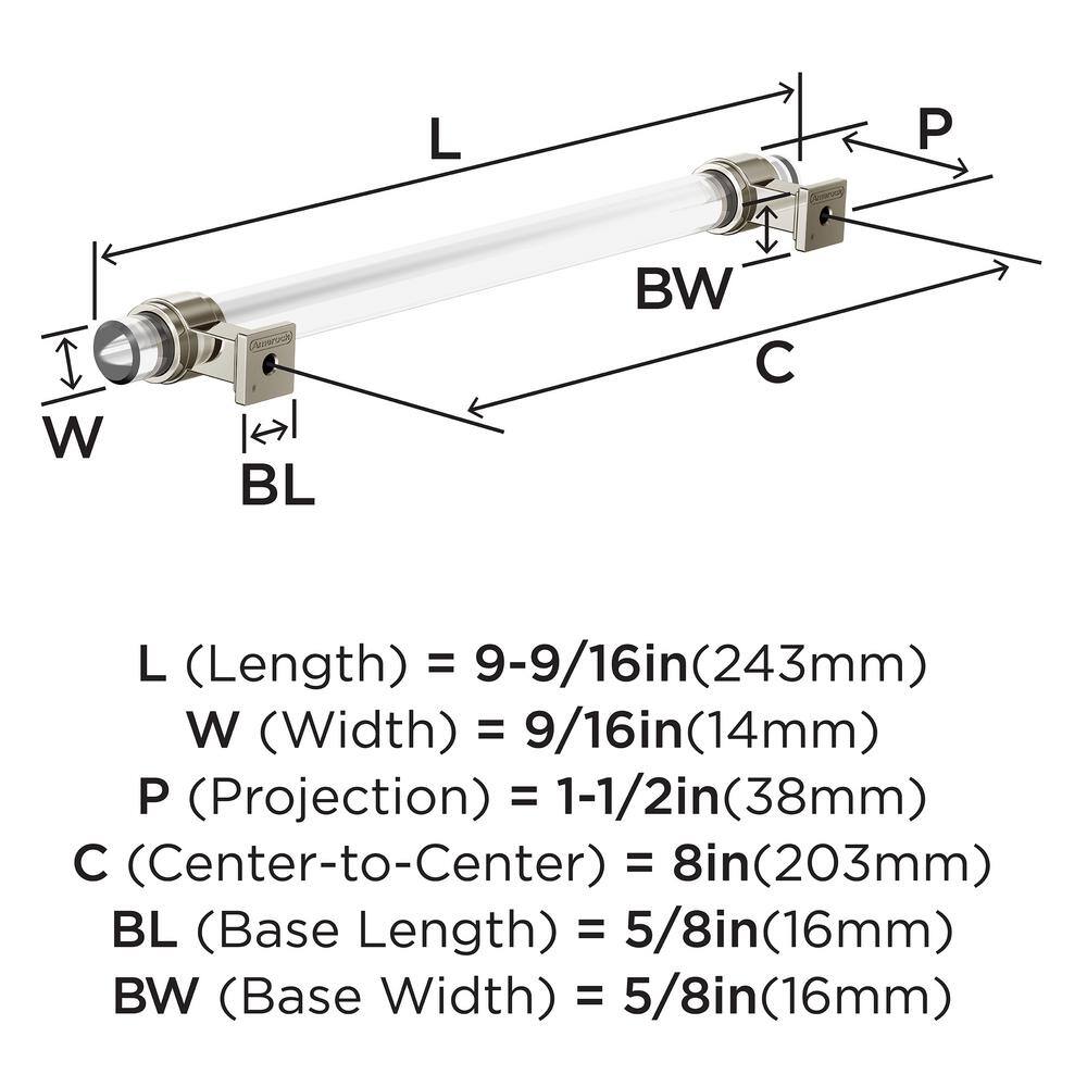 Glacio 8" Clear and Polished Nickel Bar Cabinet Pull