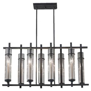 Ethan 8-Light Antique Forged Iron/Brushed Steel Contemporary Industrial Linear Billiard Island Candlestick Chandelier