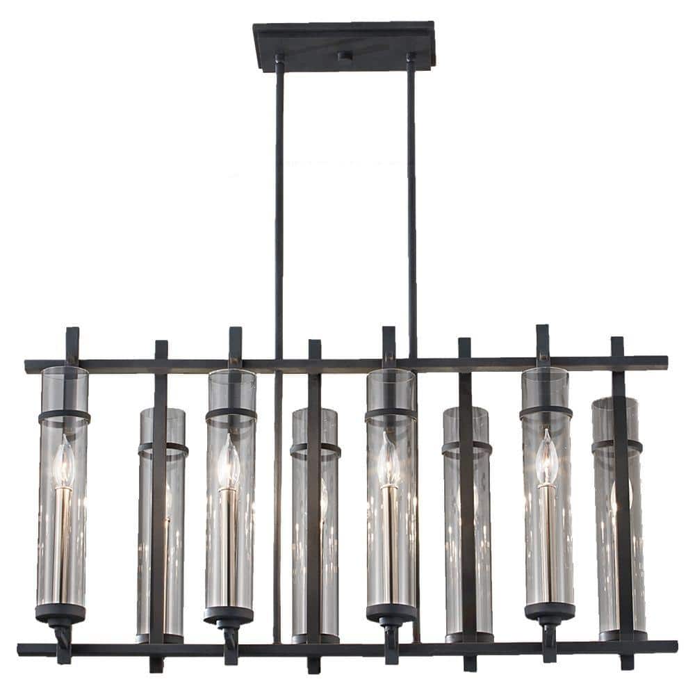Antique Forged Iron and Crystal 8-Light Candle Chandelier