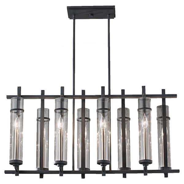 Generation Lighting Ethan 8-Light Antique Forged Iron/Brushed Steel Contemporary Industrial Linear Billiard Island Candlestick Chandelier