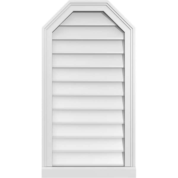 Ekena Millwork 18 in. x 34 in. Octagonal Top Surface Mount PVC Gable Vent: Decorative with Brickmould Sill Frame