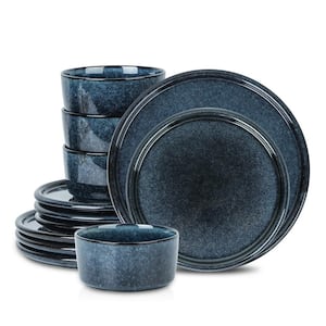 Eden 12-Piece Dark Blue Stoneware Dinnerware Set (Service for 4)