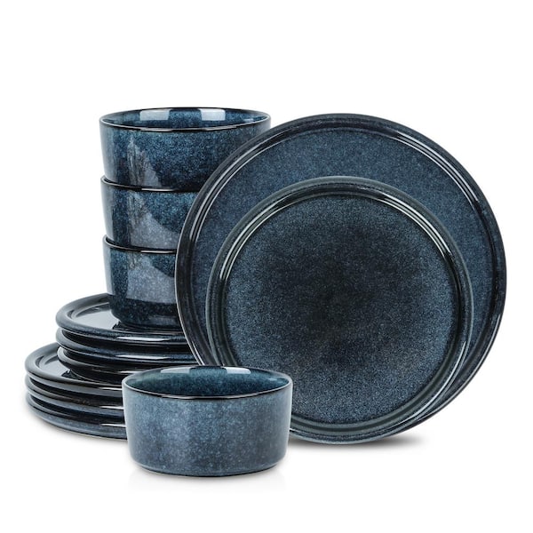 STONE LAIN Eden 12-Piece Dark Blue Stoneware Dinnerware Set (Service for 4)