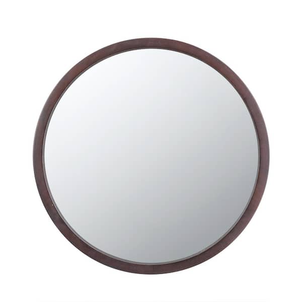 FAMYYT 20 in. W x 20 in. H Simple Round Wooden Framed Wall Bathroom Vanity Mirror in Dark Brown