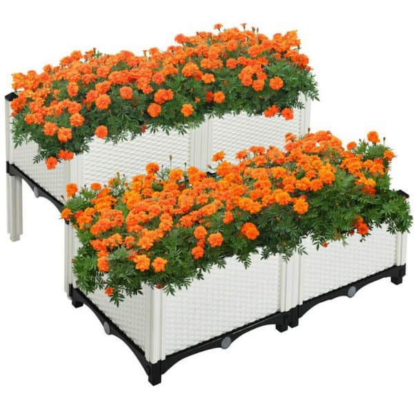 Alpulon 16 in. x 16 in. x 17.5 in. Plastic Elevated Flower Vegetable Herb Grow Planter Box in White (Set of 4)