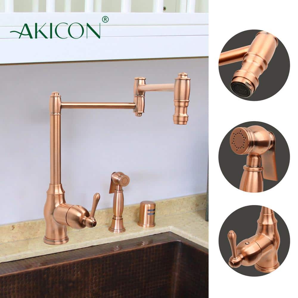 Brushed Copper Single Handle Pot Filler Faucet with Side Spray