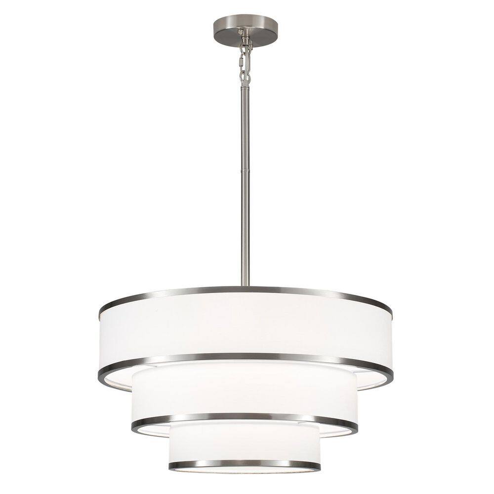 5-Light Modern Nickel Drum 3-Tier Chandelier with White Fabric Shade Height Adjustable Pendant Light for Living Room price history on PriceWatchPro