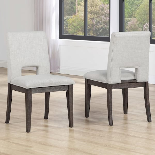 Steve Silver Evan White Polyester Upholstered Walnut Brown Side Chair Set of 2