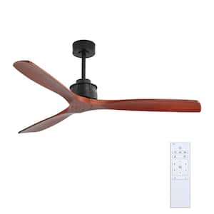 60 in. Indoor Walnut Color Ceiling Fan with Remote and 3 Mahogany Solid Wood Blade