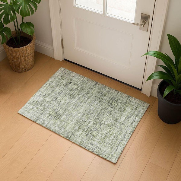 Mayfield Premium Machine Washable Abstract AMF1744 Aloe 2 ft. x 3 ft. Area Rug