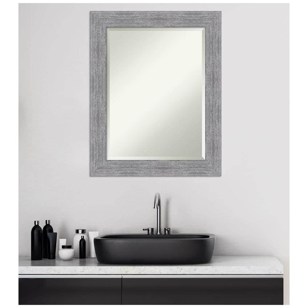 Bark Rustic Bronze and Silver Wood 35"x30" Wall Mirror