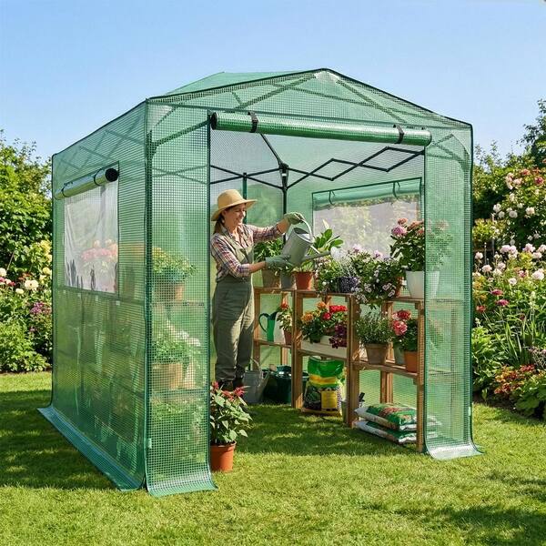 Karl home 6 x 8 ft. Double Side Windows Green PE Greenhouse with
