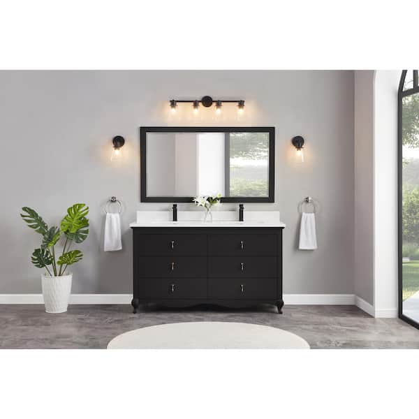 Legion Furniture WS2512-60-TB 60 in. Double Sink Sink Vanity Tricorn Black Bath Vanity with White 1 in. Artificial Stone Top