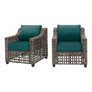 Briar Ridge Brown Wicker Outdoor Patio Deep Seating Lounge Chair with CushionGuard Malachite Green Cushions (2-Pack)
