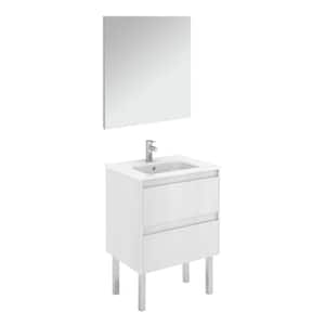 Ambra 23.9 in. W x 18.1 in. D x 32.9 in. H Single Sink Bath Vanity in Matte White with White Ceramic Top and Mirror