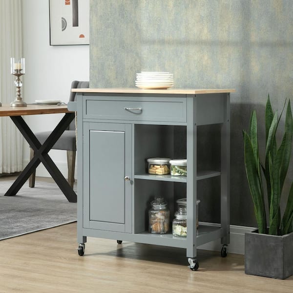 Home Decorators Collection Vining Modern Gray Kitchen Cart with White Marble Top and Double-drawer Storage with Locking Wheels (44 W)