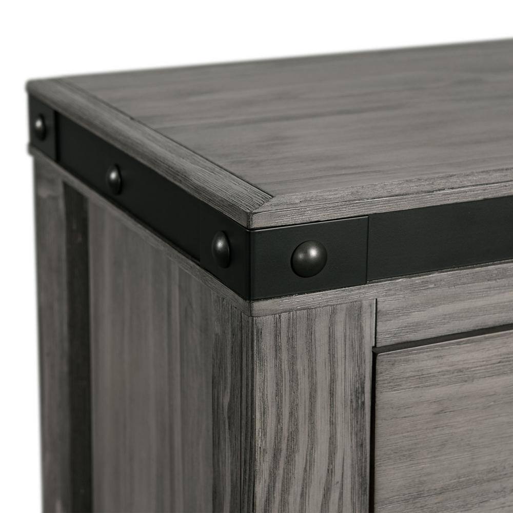 Gray Wood 7-Drawer Dresser with Black Metal Trim