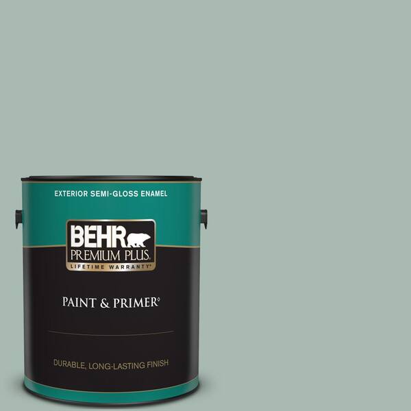 BEHR PREMIUM PLUS 1 gal. #BXC-85 Quiet Teal Semi-Gloss Enamel Exterior Paint & Primer