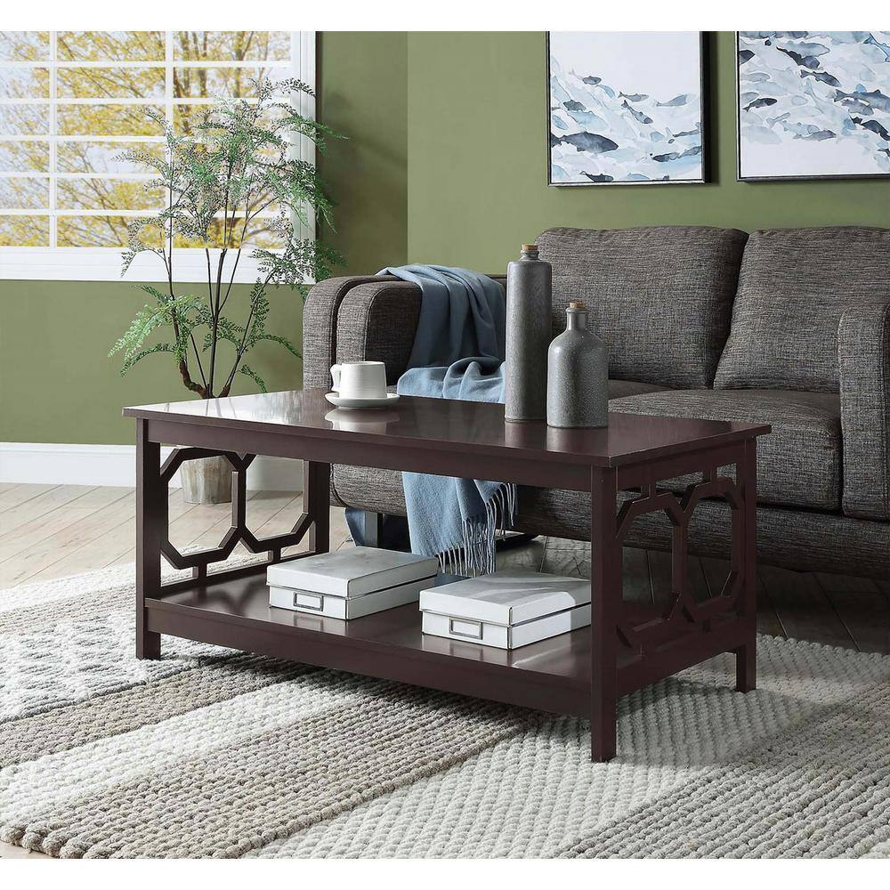 Espresso Brown Rectangular Wood Coffee Table with Latticework