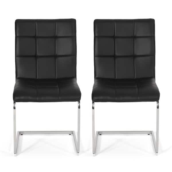 Noble House Niver Black and Chrome Waffle Stitch Dining Chair (Set of 2)