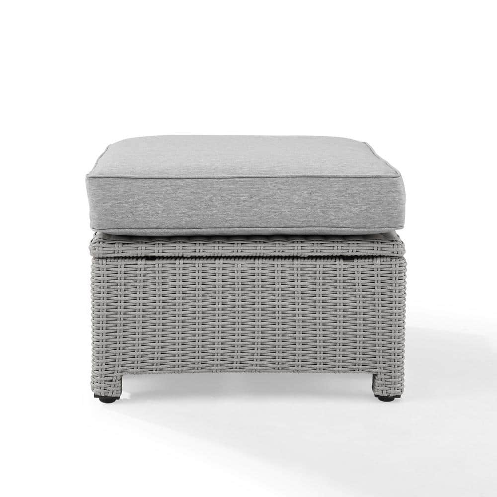 Bradenton Versatile Gray Wicker Outdoor Ottoman with Sunbrella Cushion
