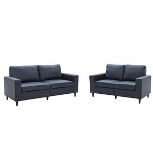 2-Piece Morden Black PU Leather Living Room Set with 3-Seat Sofa Couch and Loveseat (2+3-Seat)