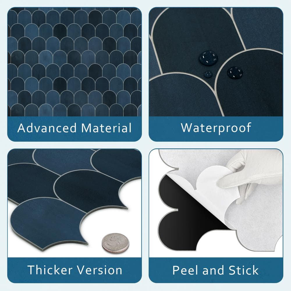 Blue Fish Scale Peel and Stick Mosaic Tile Sheets